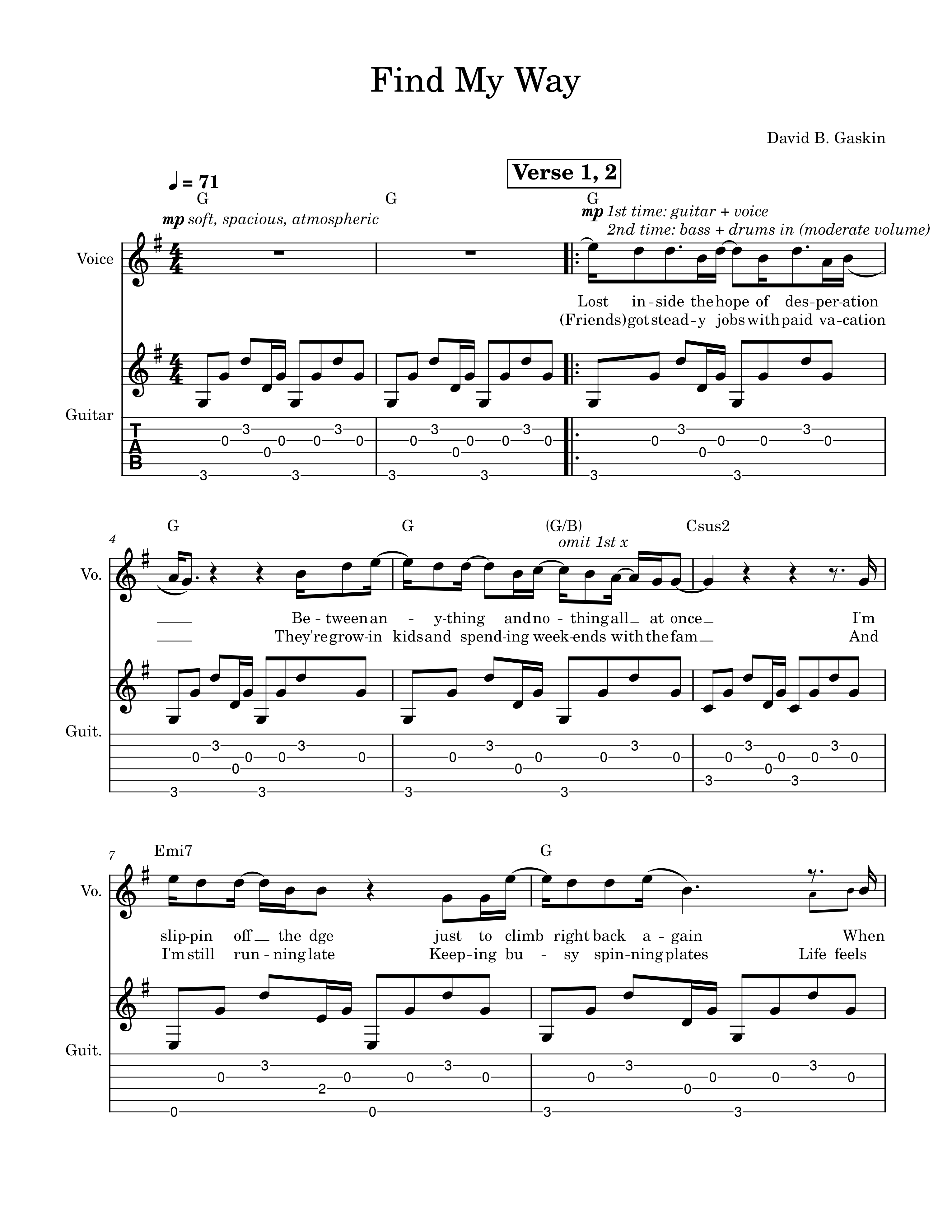 Vocal & Guitar Chart sheet music example